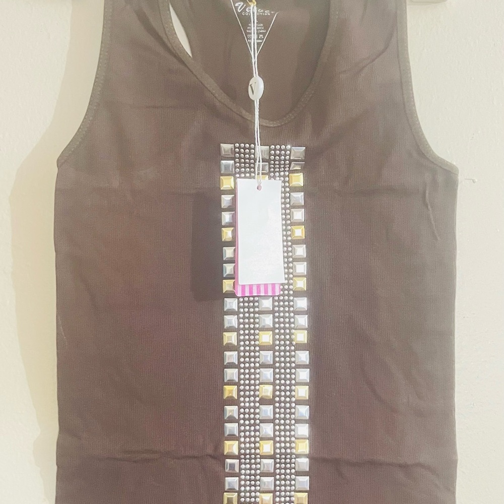Stud-Embellished Black Tank Top